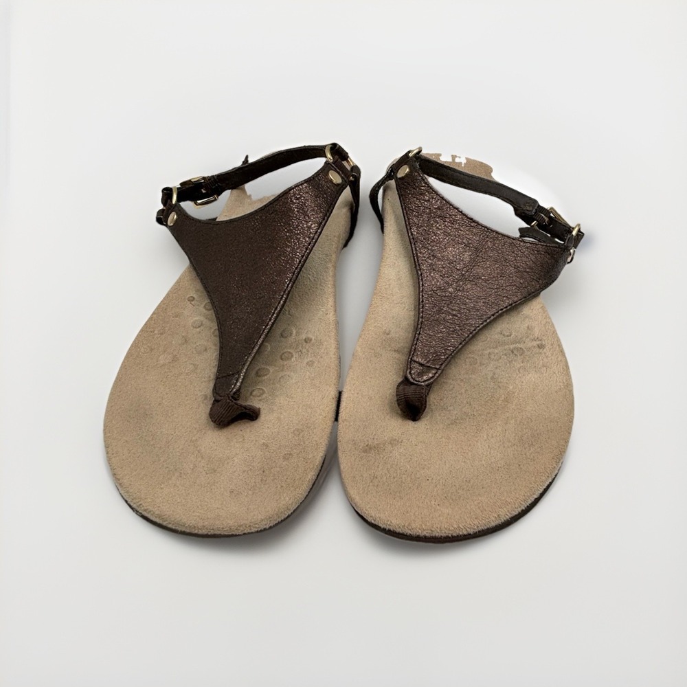 Vionic Kirra II Sandal Bronze Metallic Leather‎ Thong Strap-Back Womens SZ 7